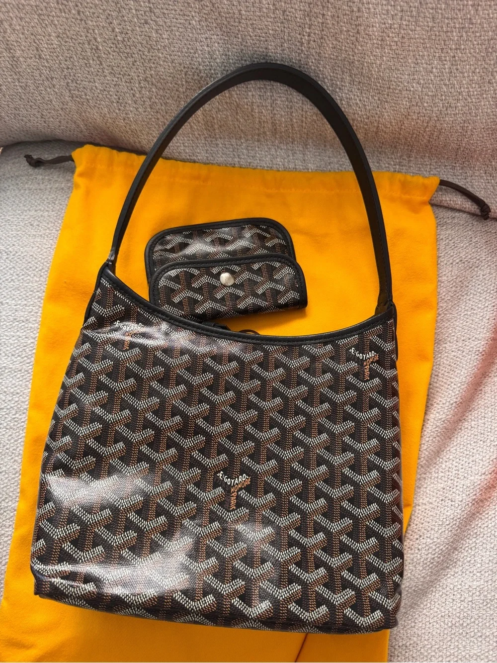 Goyard Mini Boheme Hobo Shoulder Canvas Bag in Black with Pink Heart Marquage